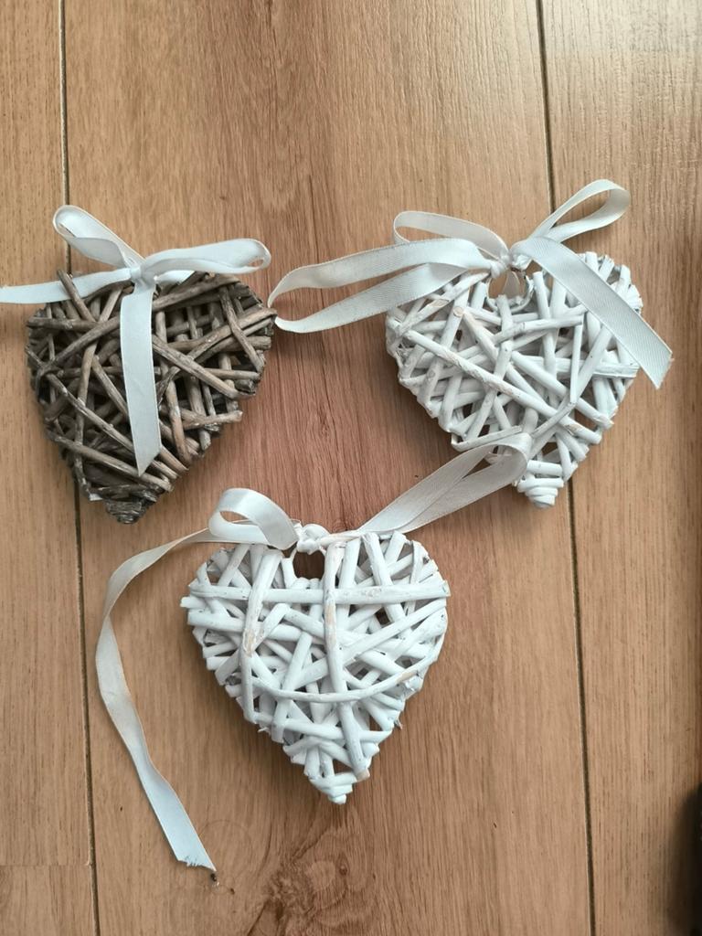 Decoratieve hartjes van gevlochten riet, set van 3, Ophalen, Gebruikt, Meerkleurig, Landelijk