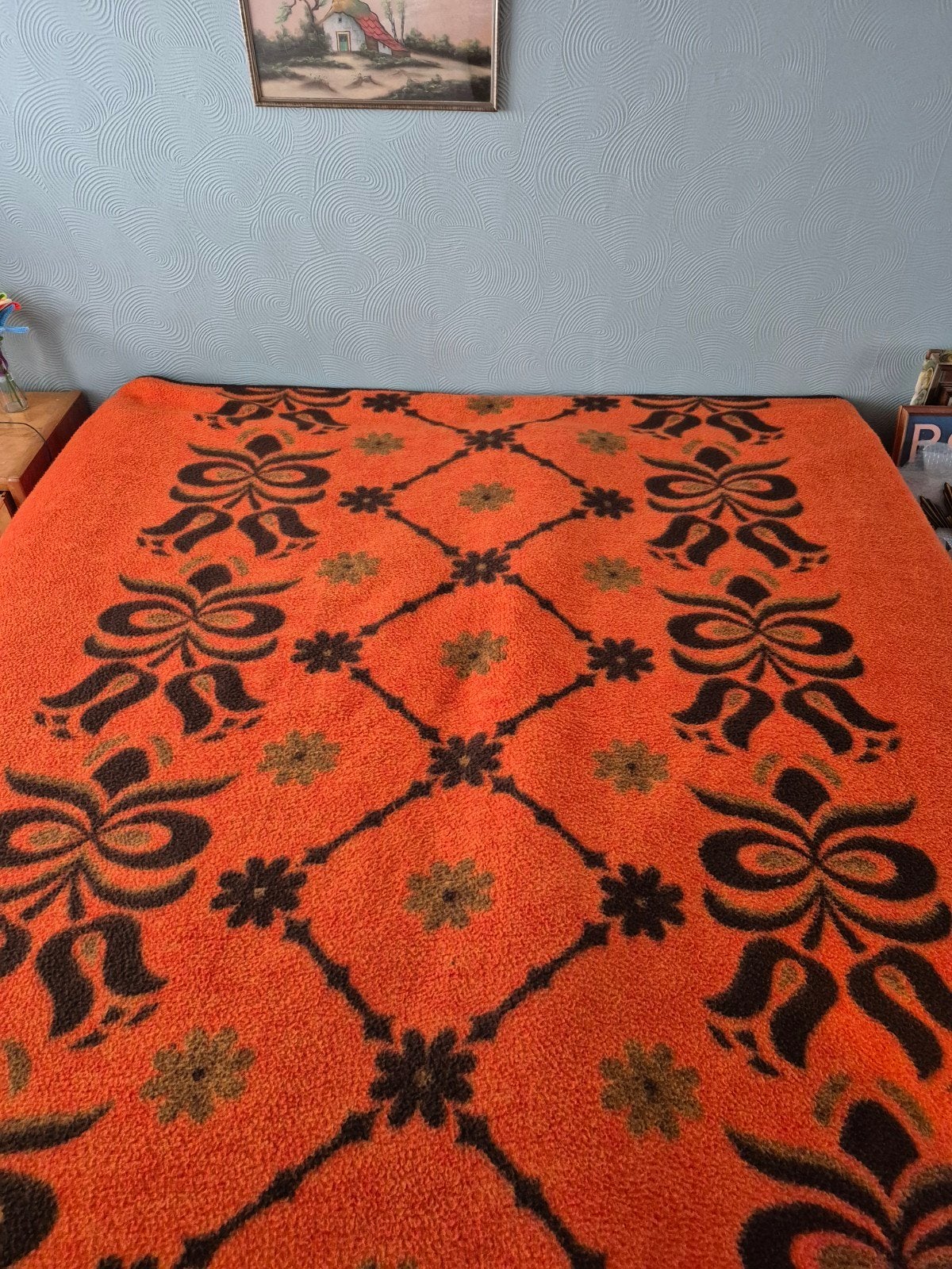 Retro vintage Didas Holland dralon tweepersoons deken., Gebruikt, Overige materialen, Tweepersoons, Oranje