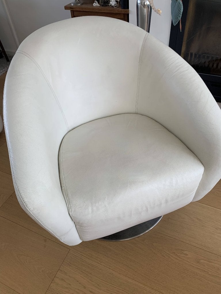 Witte leren draaifauteuil - Comfortabele relaxstoel, Ophalen, Gebruikt, Wit, Leer