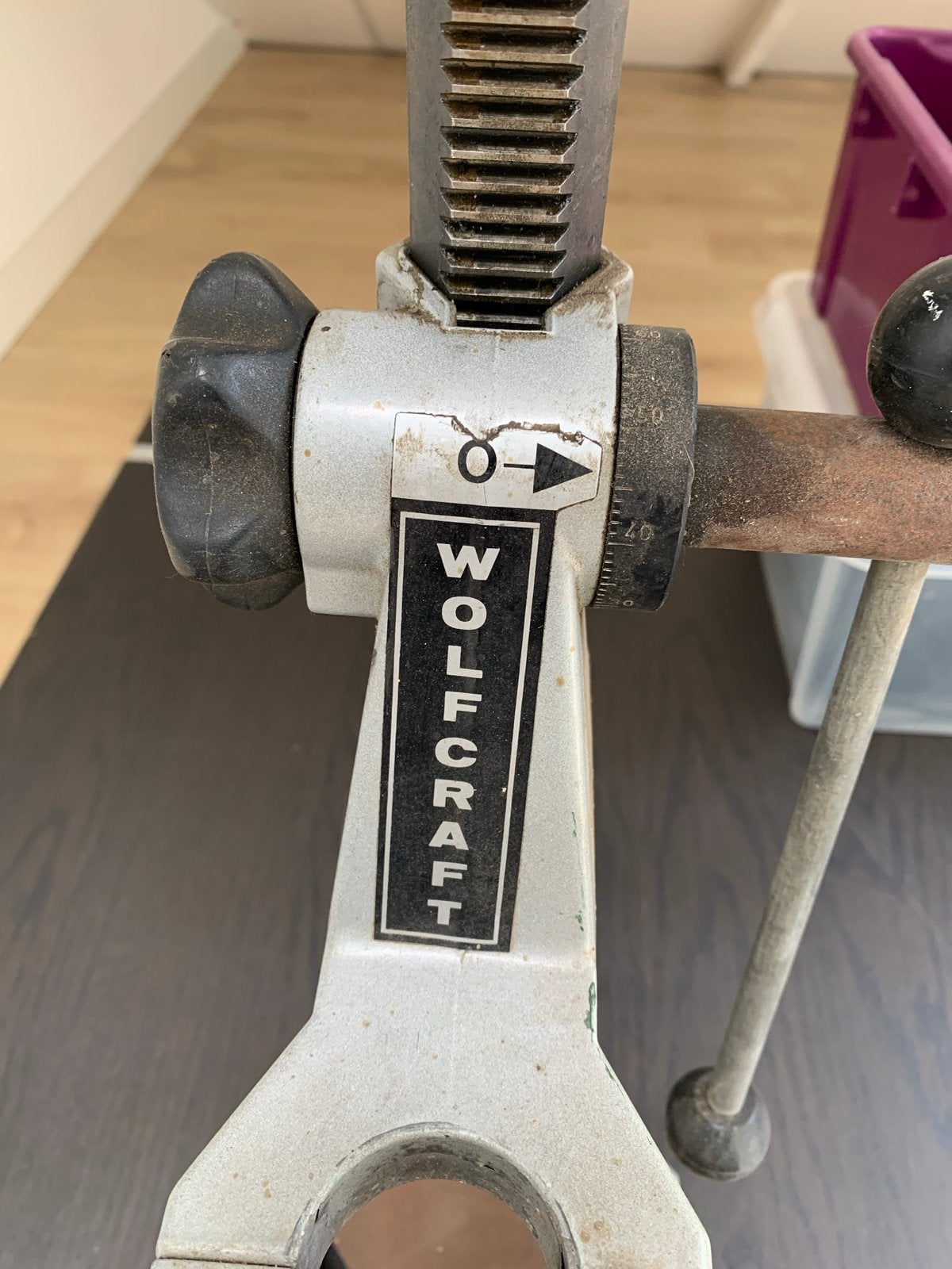 Wolfcraft Boorkolom - Gebruikt maar functioneel, Doe-het-zelf en Verbouw, Gereedschap | Boormachines, Ophalen of Verzenden, Gebruikt