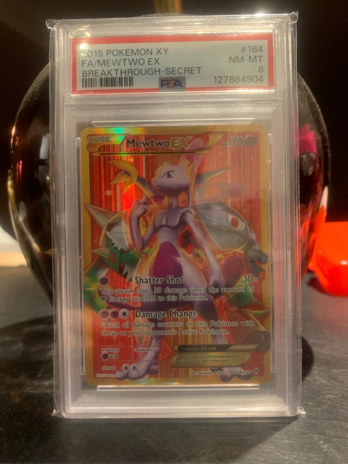 PSA 8 Mewtwo EX Full Art PSA 8 Pokémon Kaart New Cert, Hobby en Vrije tijd, Ophalen of Verzenden, Zo goed als nieuw, Losse kaart