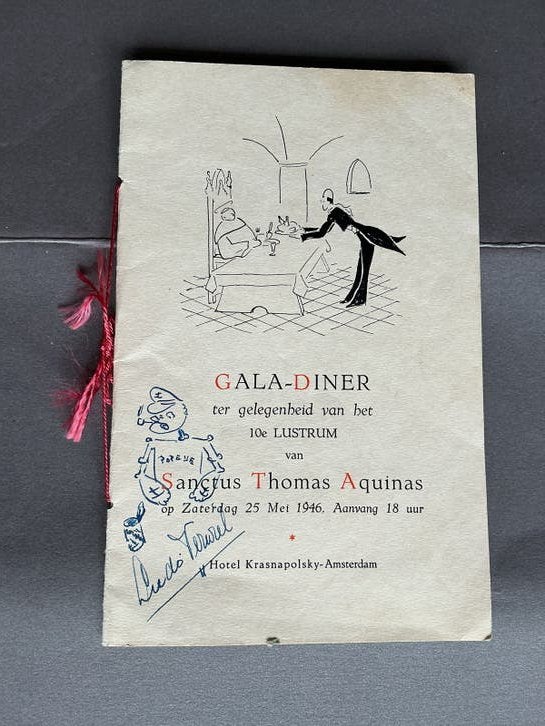 Gala-diner menu 1946 S.T. Aquinas Krasnapolsky, Verzamelen, Verzenden