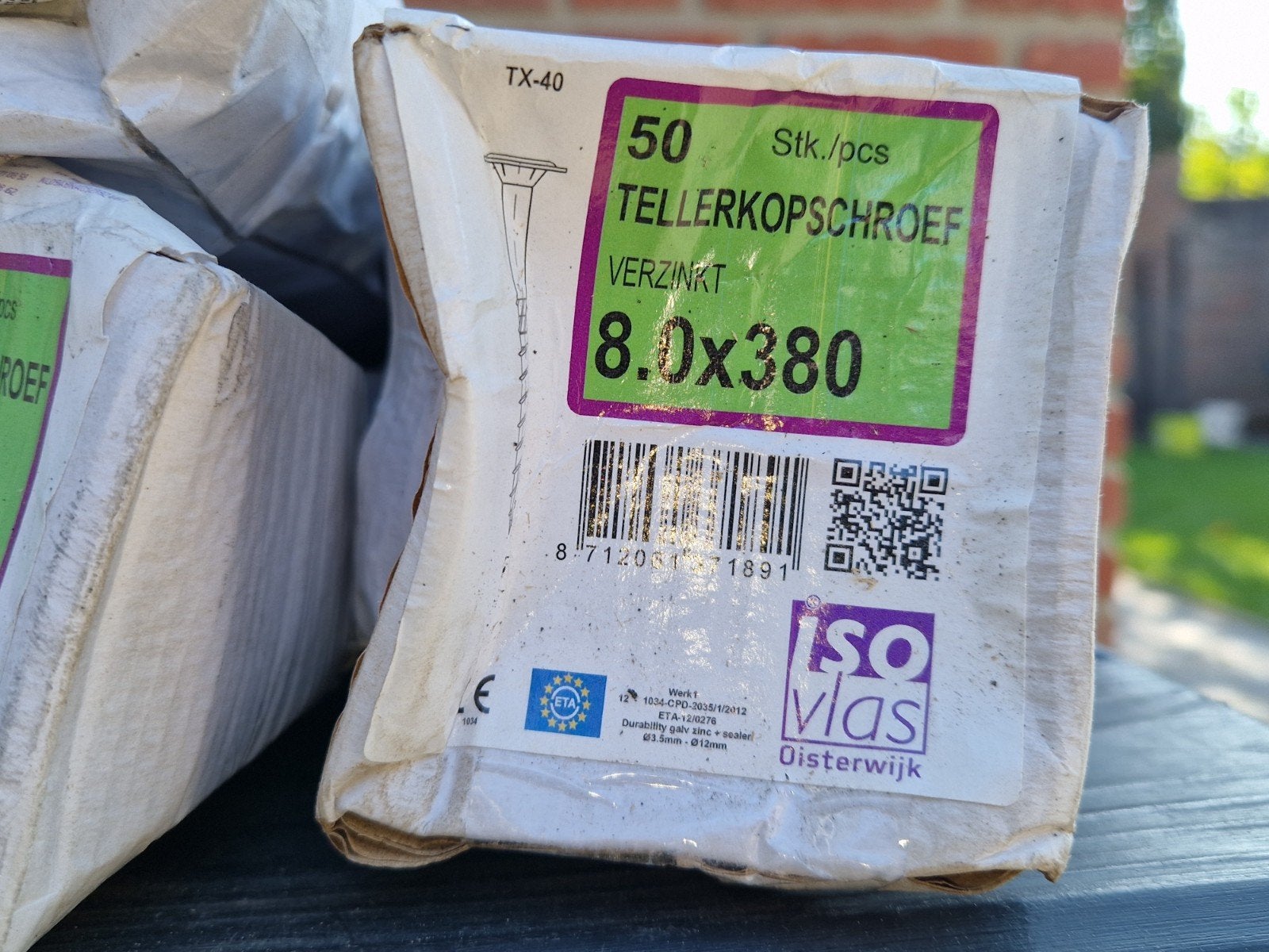 Tellerkopschroeven 8.0x380 verzinkt -16 dozen, Ophalen, Nieuw, 250 mm of meer, Schroeven
