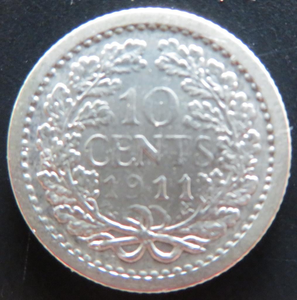 10 Cent 1911, Postzegels en Munten, Munten | Nederland, Verzenden, Zilver, 10 cent, Koningin Wilhelmina
