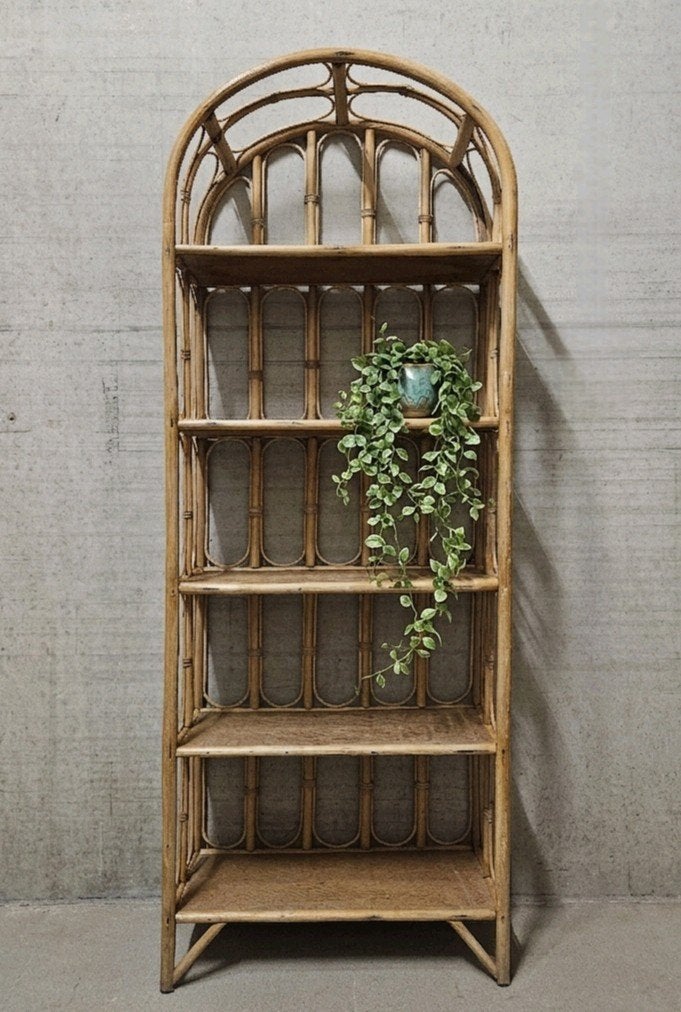 🏷Prachtige vintage rotan boekenkast vakkenkast (boogmodel), Ophalen of Verzenden