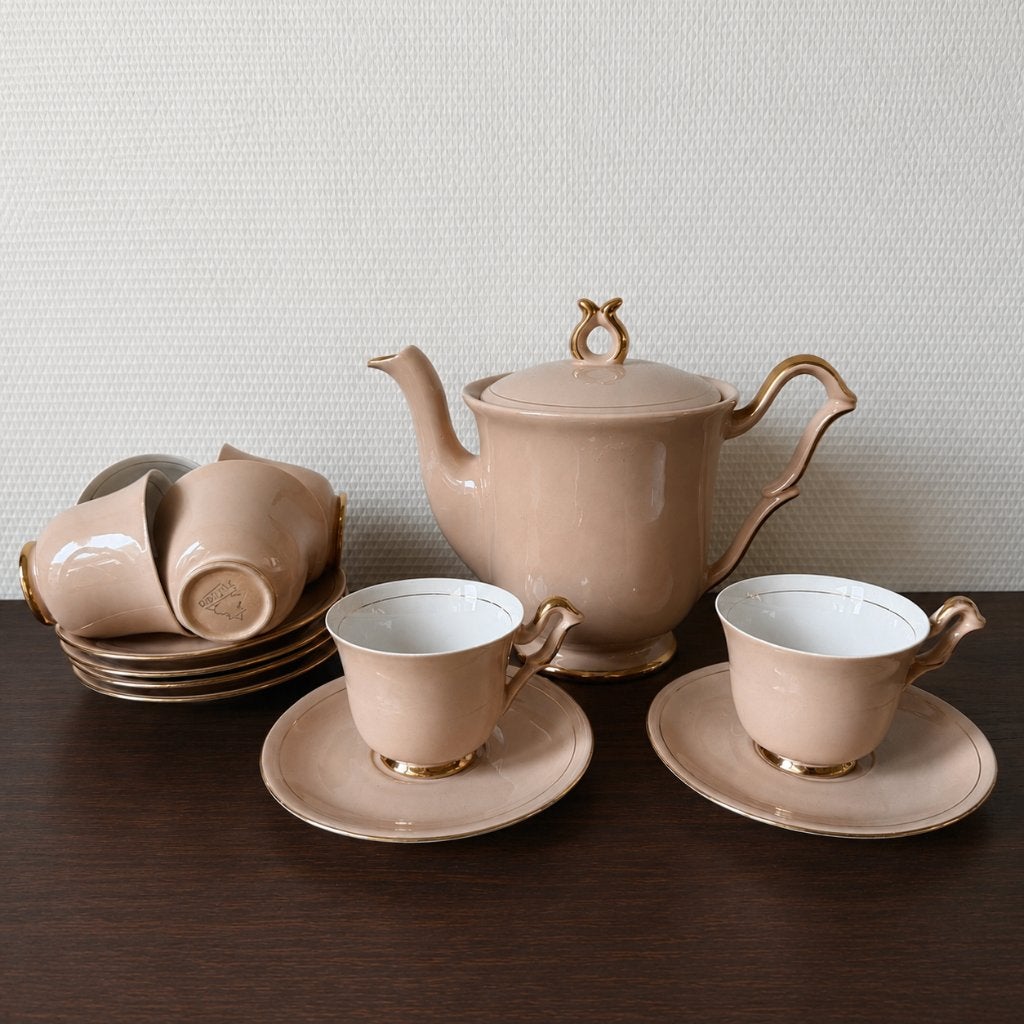 Antiek Koffieservies Driehoek Huizen, Roze Goud, Koffiepot, Ophalen
