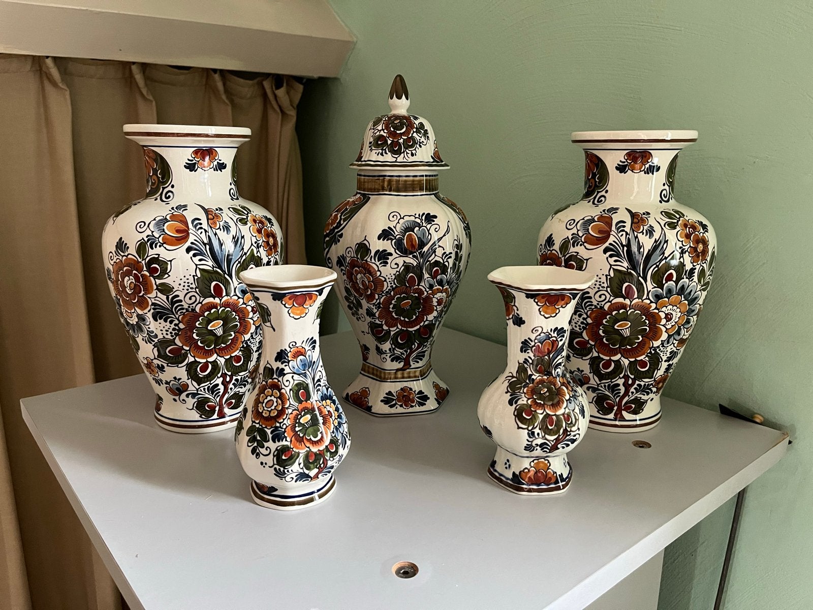 Prachtige set Flora Keramiek Delfts Polychroom vazen, Ophalen of Verzenden