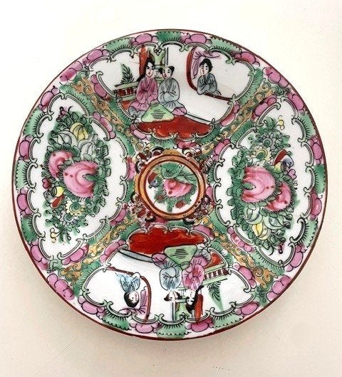 Vintage Chinees porseleinen sierbord Rose Medallion, Ophalen of Verzenden
