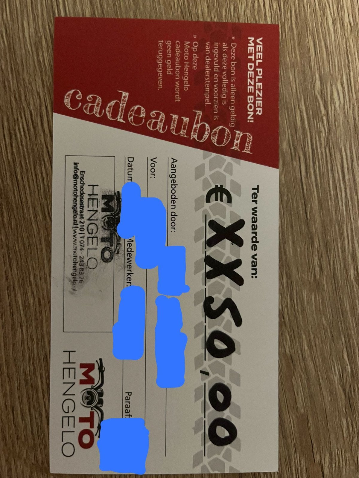 Cadeaubon Moto Hengelo, Tickets en Kaartjes, Kortingen en Cadeaubonnen, Cadeaubon, Warenhuis- of Winkelbon