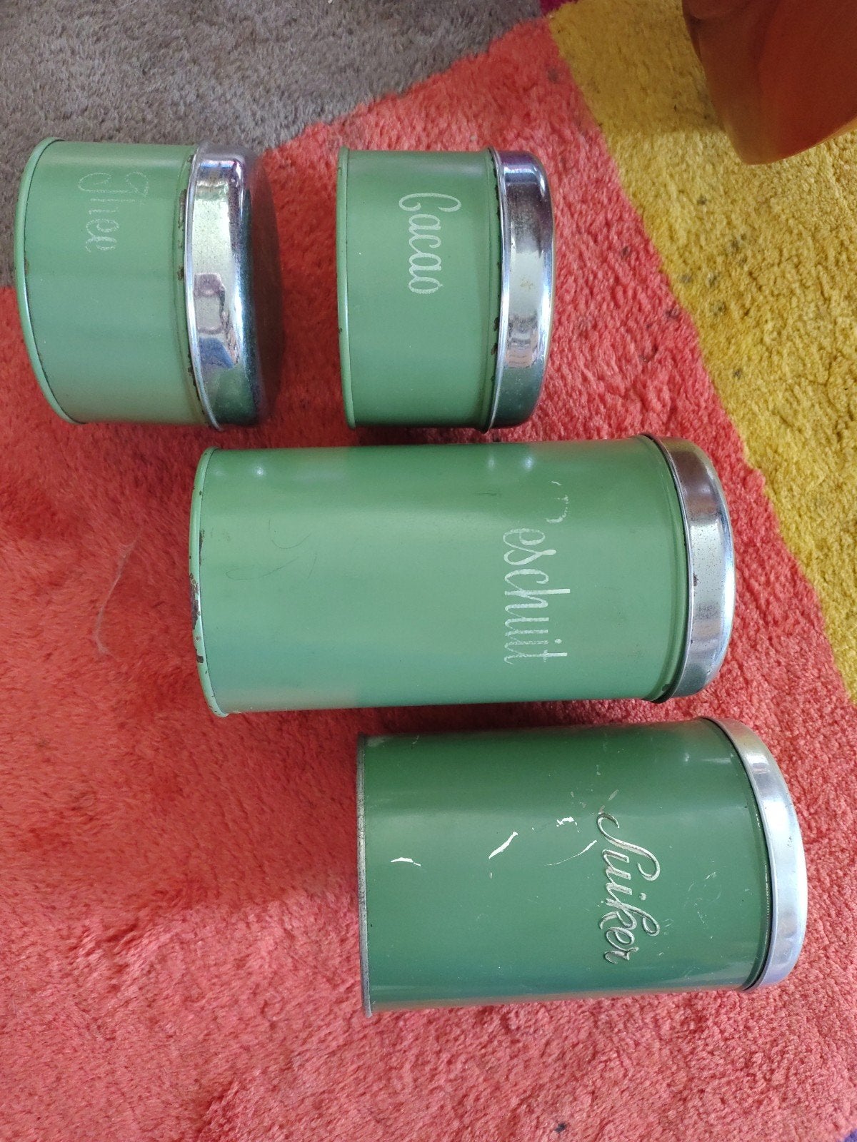Set van 4 vintage voorraadblikken - groen, Antiek en Kunst, Ophalen of Verzenden
