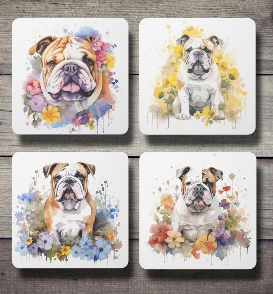 Engelse Bulldog Aquarel onderzetters met houder, Ophalen of Verzenden, Nieuw