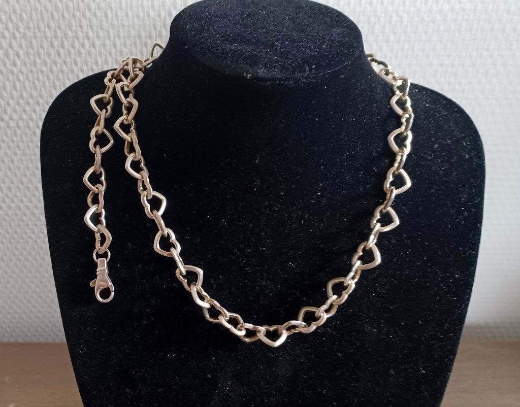925 Sterling Zilveren Hartschakel Ketting & Armband Set, Ophalen of Verzenden, Zo goed als nieuw, Zilver, Zilver