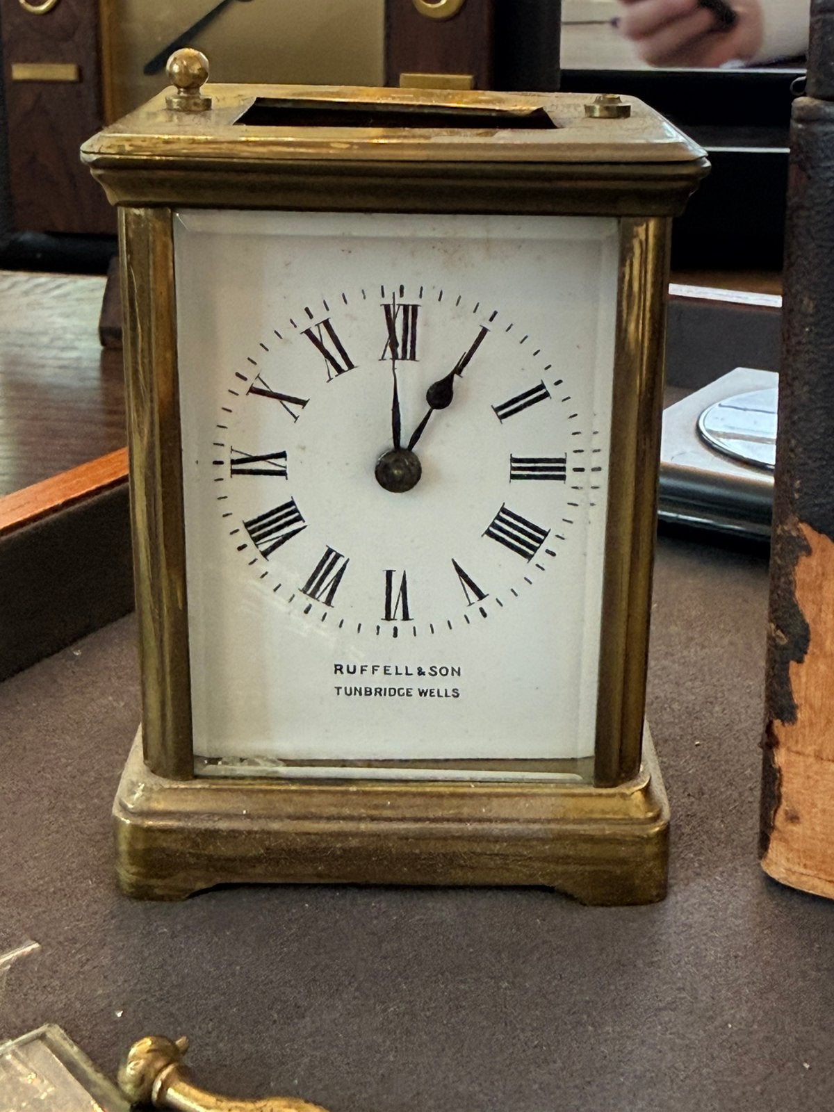 messing koetsklok – ca. 1900  Ruffel and Sons, Antiek en Kunst, Antiek | Klokken, Ophalen of Verzenden