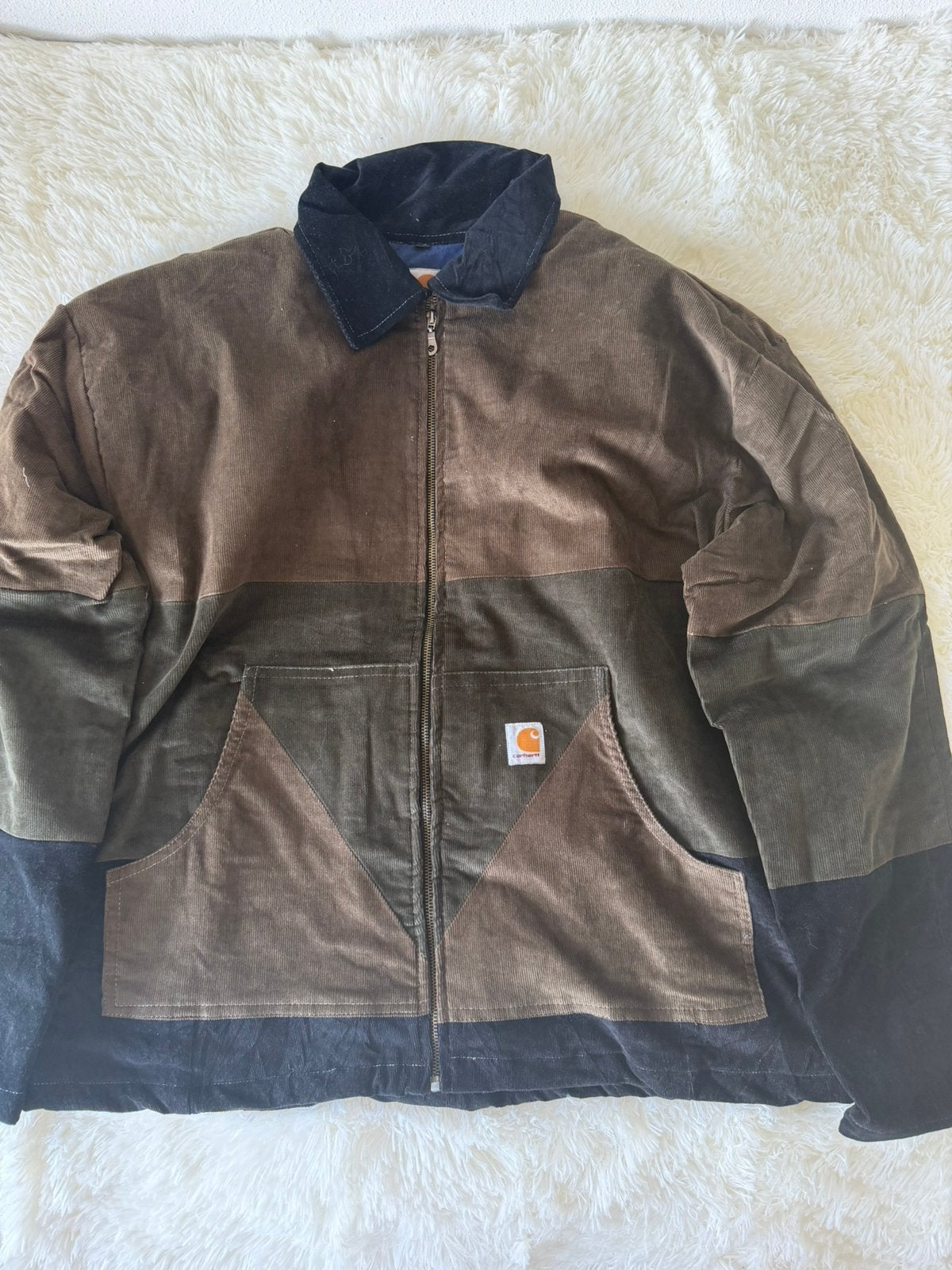 Handgemaakt Carhartt Reworked corduroy Patchworkjas Bruin XL, -, Maat 56/58 (XL), Ophalen of Verzenden, Zo goed als nieuw