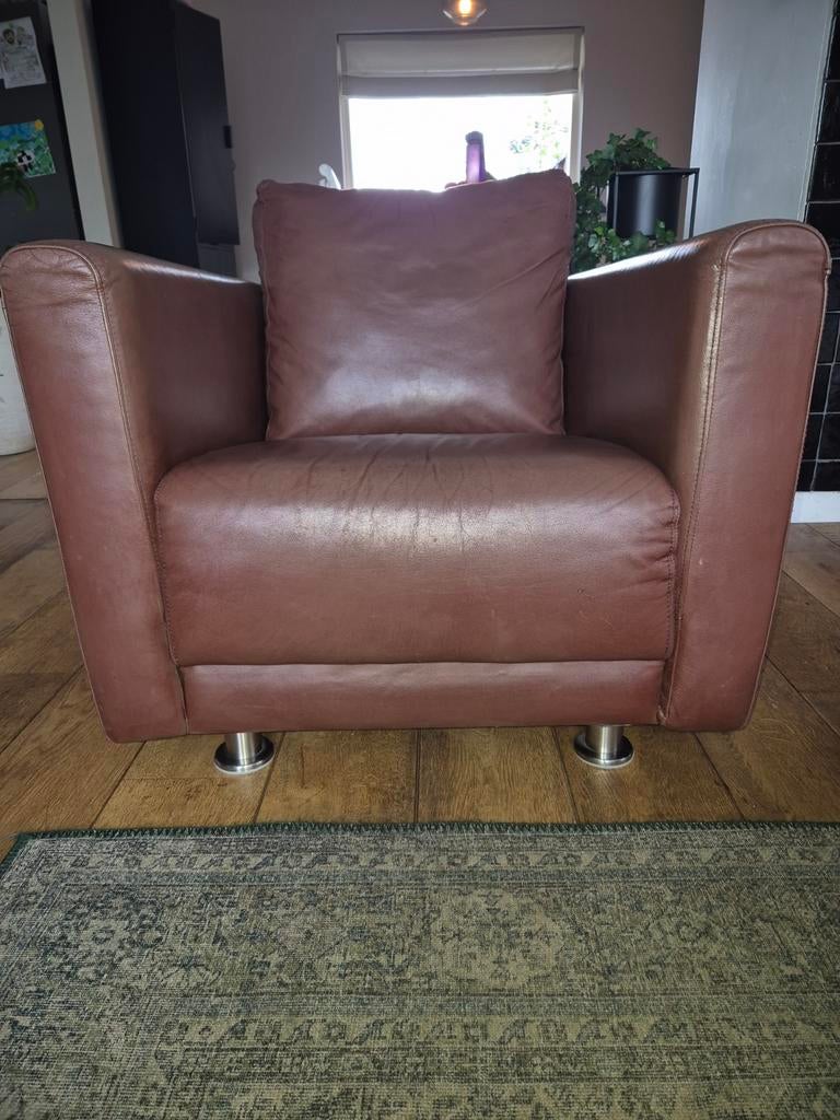 Cognac leren fauteuil, Huis en Inrichting, Fauteuils, Ophalen of Verzenden, 75 tot 100 cm, Leer