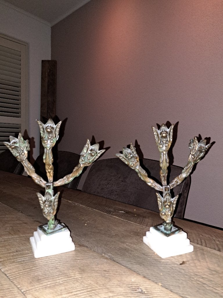 Bronzen kandelaars (2 stuks), Ophalen of Verzenden, Koper of Brons