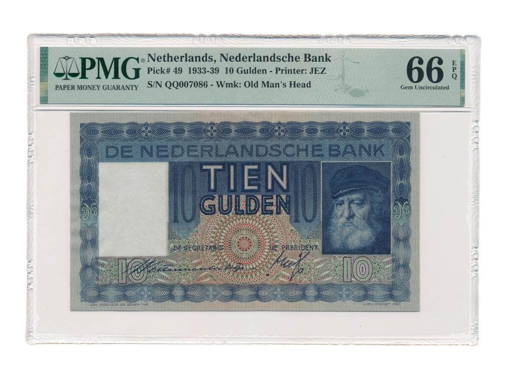 Nederland 10 Gulden 1933 Grijsaard PMG66 EPQ, Ophalen of Verzenden, 10 gulden, Los biljet