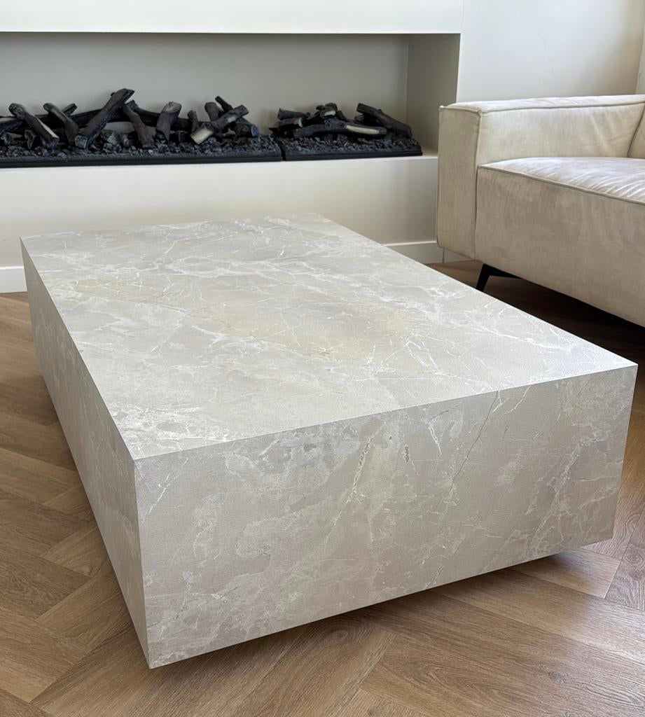 Westwing Salontafel Lesley met travertijn look zgn, 100 tot 150 cm, Zo goed als nieuw, Rechthoekig, 50 tot 100 cm