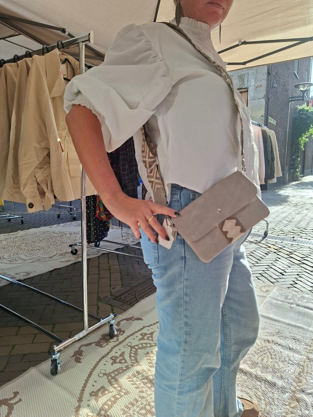grijs taupe vegan leren schoudertasje boho stijl sale, Nieuw, Ophalen of Verzenden, Mijpehoesstee@gmail.com, Hengelo