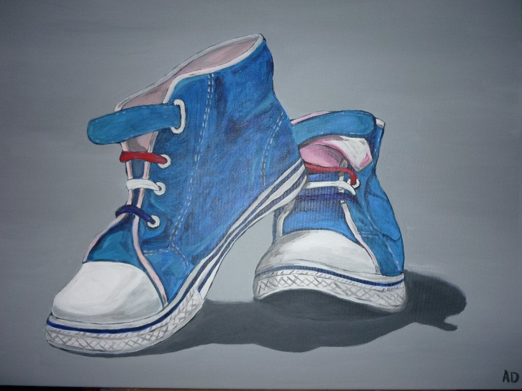 Schoenen, Acrylverf, Ophalen of Verzenden, Textiel, Overig onderwerp