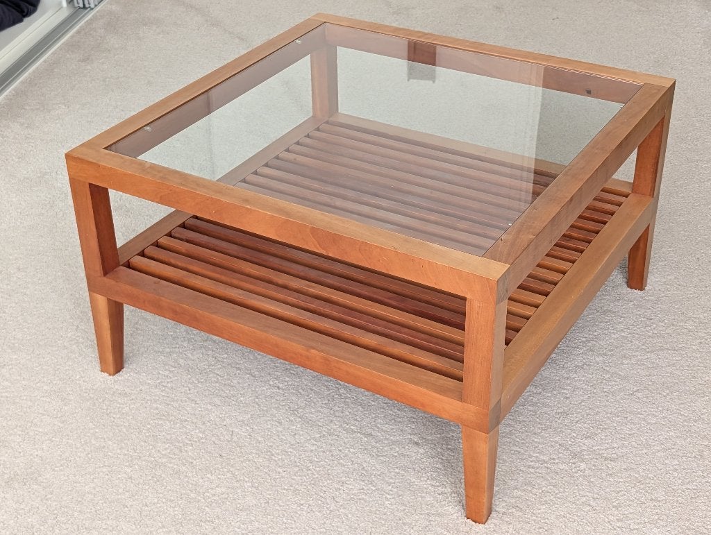 Kersenhouten salontafel, Ophalen, Glas, Modern design, Gebruikt