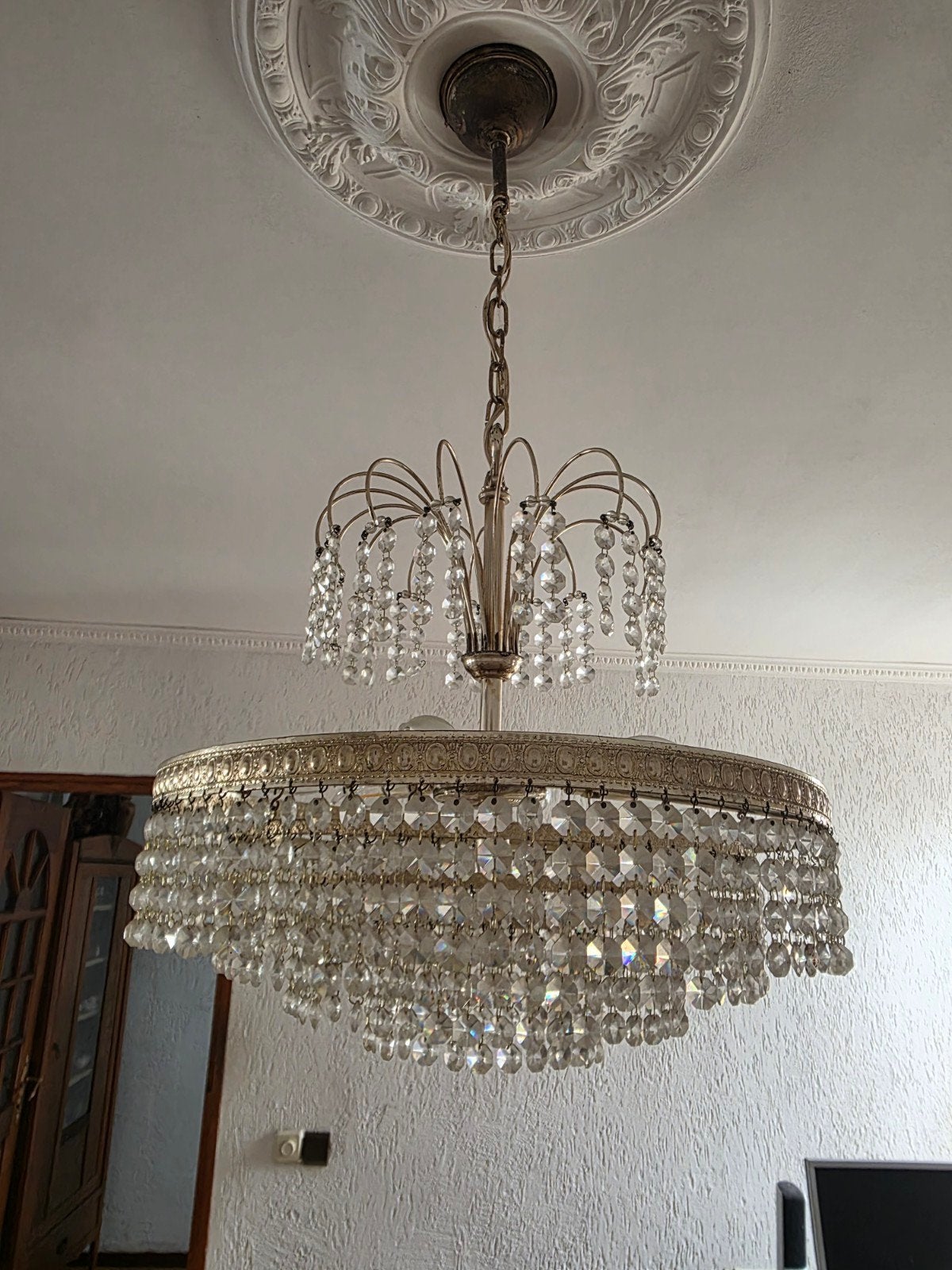 Elegante kroonluchter met kristallen, zo goed als nieuw, Ophalen, Zo goed als nieuw, Klassiek, Elegant, E14 (klein)