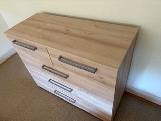 Houten ladekast / commode – Licht eiken look, 50 tot 100 cm, Zo goed als nieuw, 3 of 4 laden, Minder dan 100 cm