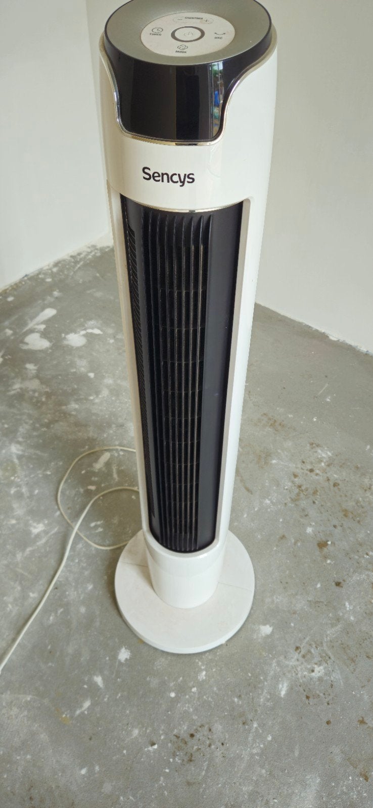 Witte Sencys Torenventilator 40W met Zwart Rooster, Ophalen, Gebruikt, Torenventilator