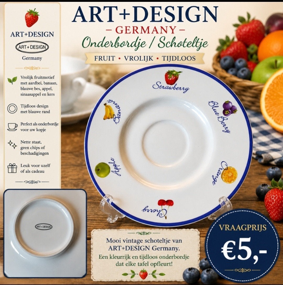 Vintage ART+DESIGN Germany onderbordje/schoteltje fruit, Huis en Inrichting, Ophalen of Verzenden