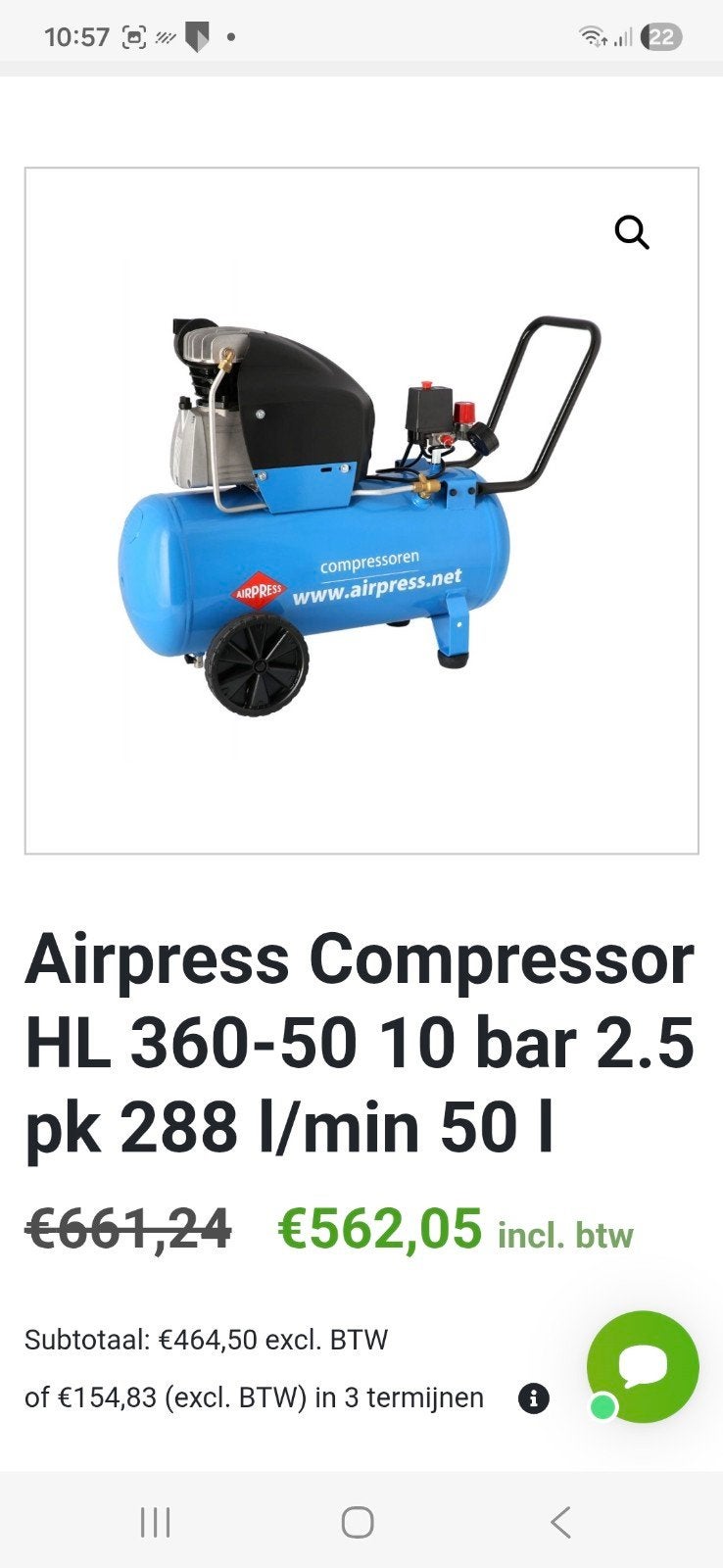 Airpress Compressor HL 360-50 / 2 x Wandslanghaspel , Doe-het-zelf en Verbouw, Compressors, 25 tot 100 liter, Ophalen, Zo goed als nieuw