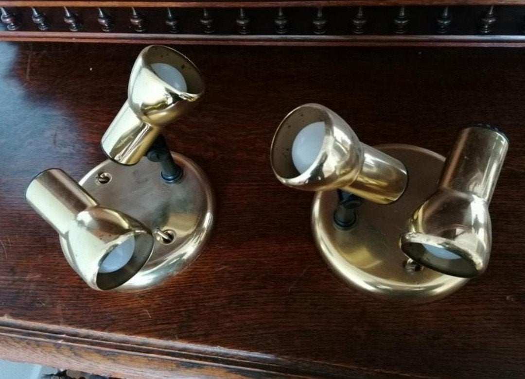 Set van 2 elegante goudkleurige duospots, Gebruikt, Metaal of Aluminium, Elegant, Sfeervol, Ophalen of Verzenden