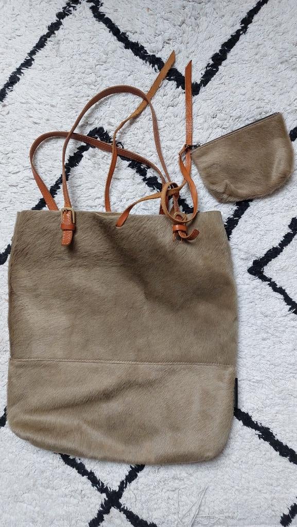 Leren shopper "ponyhair" Fred de la Bretoniere, Verzenden, Zo goed als nieuw, Bruin, Shopper