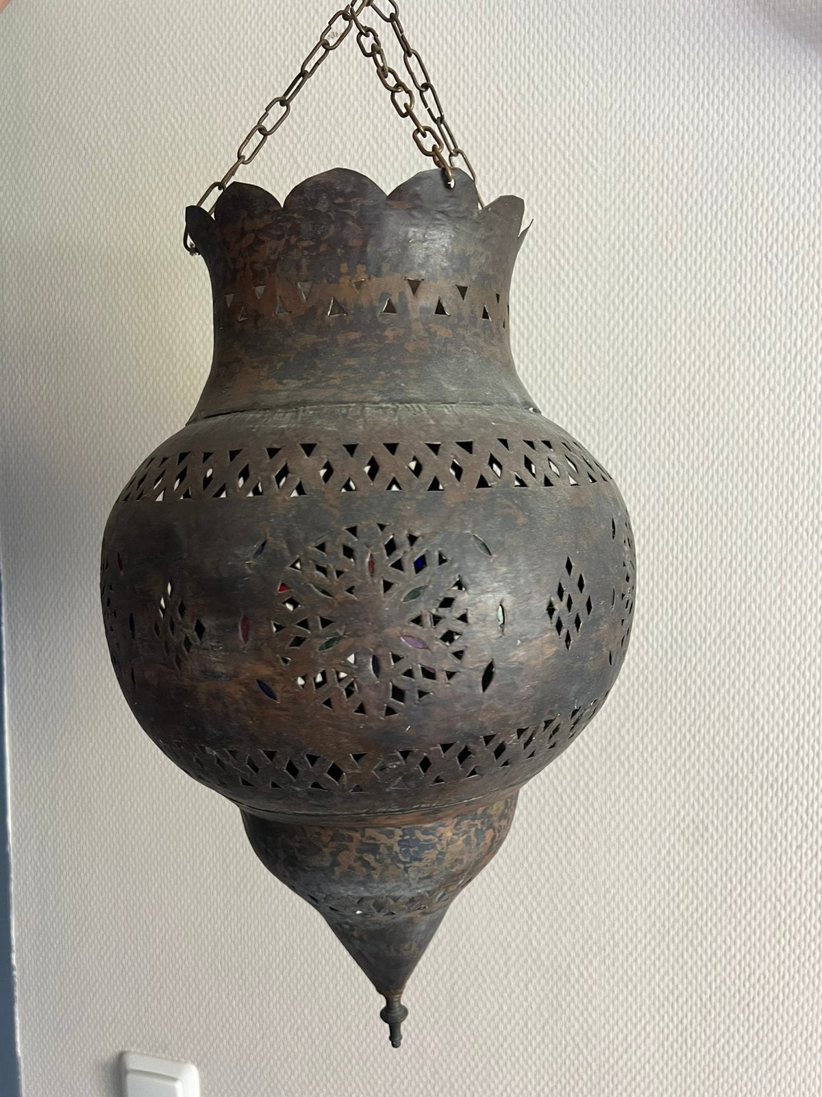 Oude oosterse hang lamp, Gebruikt, Oosters, Metaal, E27 (groot)