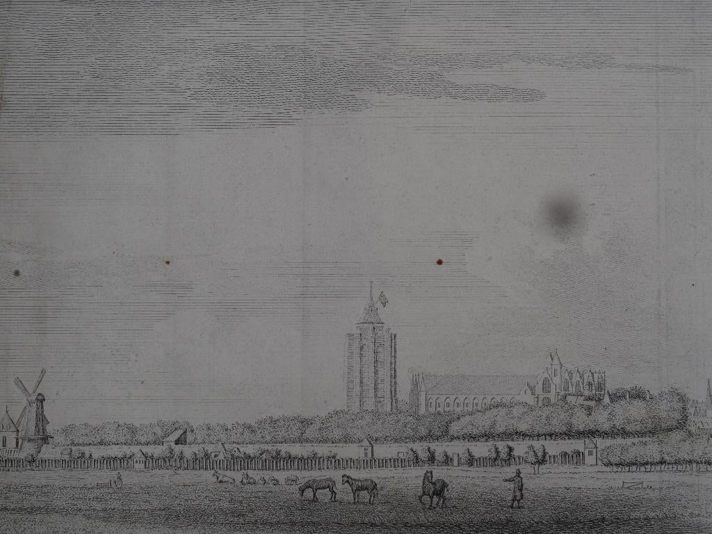 gravure De stad Zierikzee West Havendijk, JC Philips 1751, Verzenden, Stadsgezicht, Gravure, Origineel
