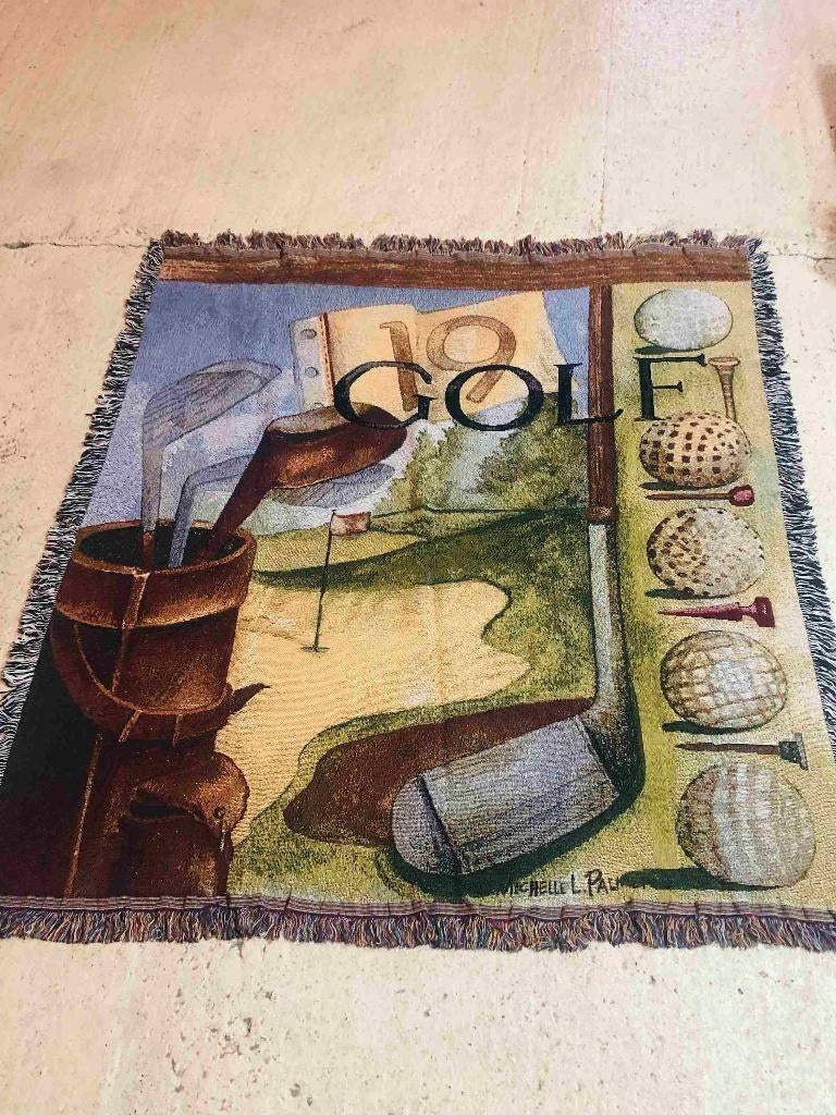 Grand foulard met golf afbeelding 135 / 125 cm, Huis en Inrichting, Woonaccessoires | Plaids en Woondekens, Gebruikt, Etten-Leur