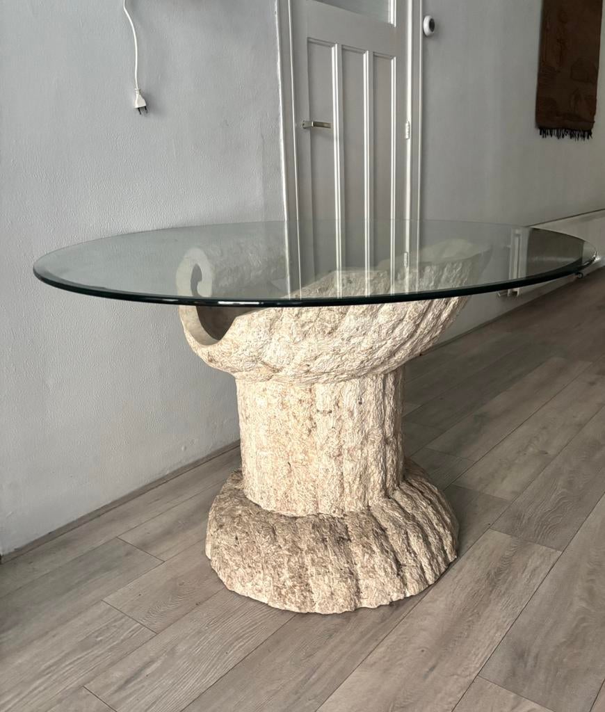 Magnussen Ponte oyster eettafel, zeldzaam design travertin, Ophalen
