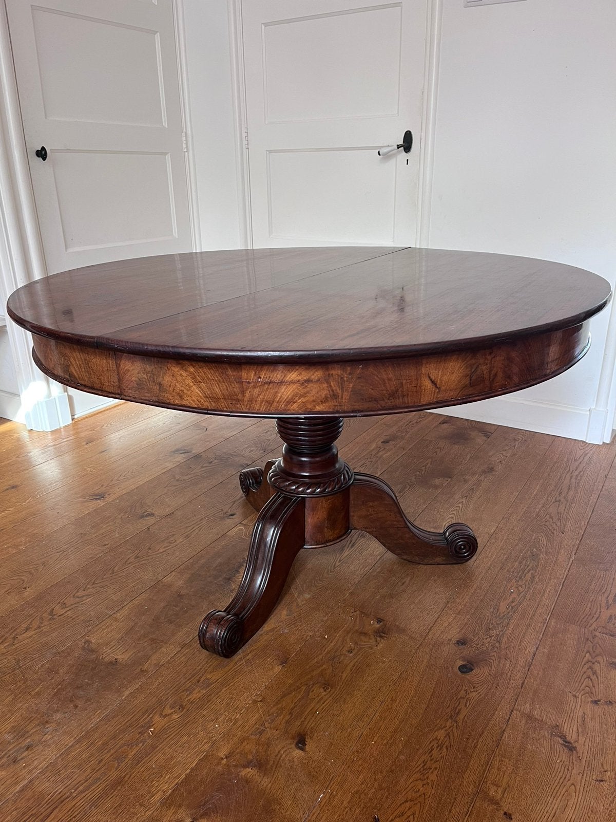 Ronde houten eettafel Biedermeier bruin uitschuifbaar, Gebruikt, 100 tot 150 cm, Rond, 200 cm of meer