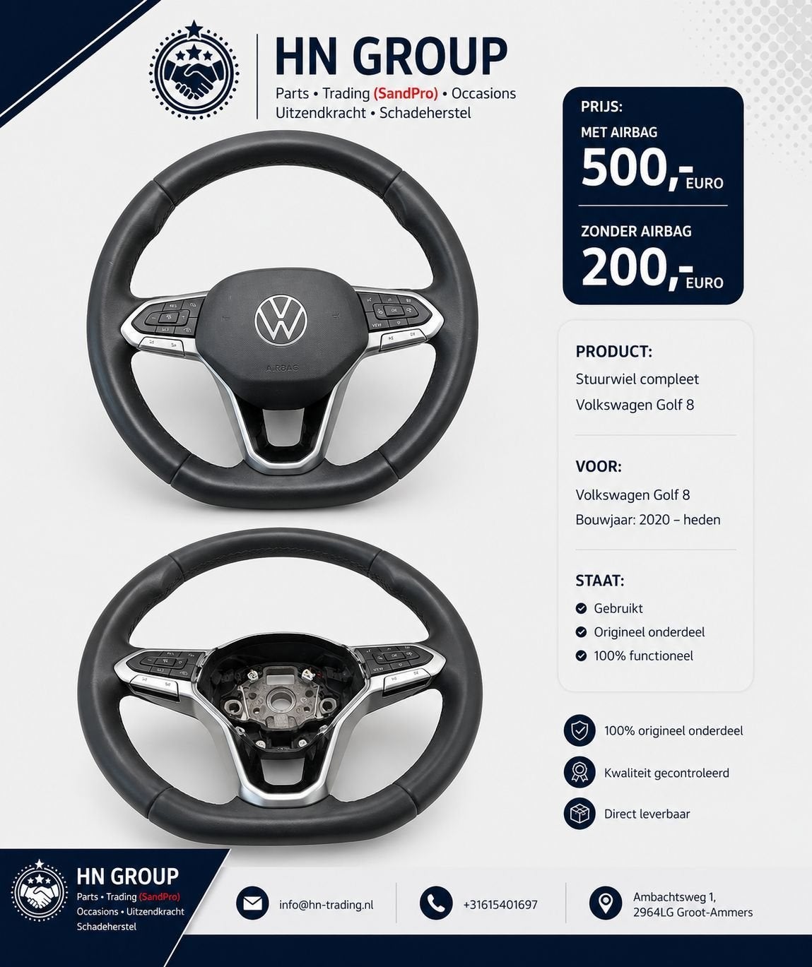 Volkswagen golf 8 Stuur, Gebruikt, -, Volkswagen, -