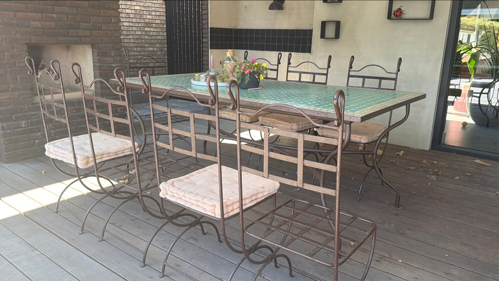 Parchtige smeedijzeren stoelen, 8 stuks, Tuin en Terras, Tuinsets en Loungesets, Ophalen, Overige materialen, Gebruikt, Eettafel