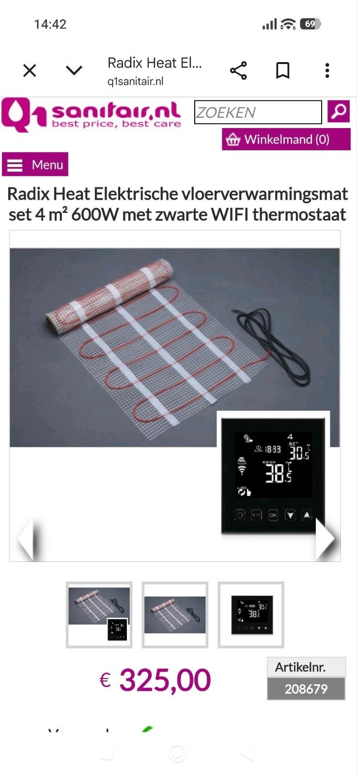elektrische vloerverwarming radix heat 4m2, 500 tot 800 watt, Overige typen, Nieuw, Minder dan 60 cm
