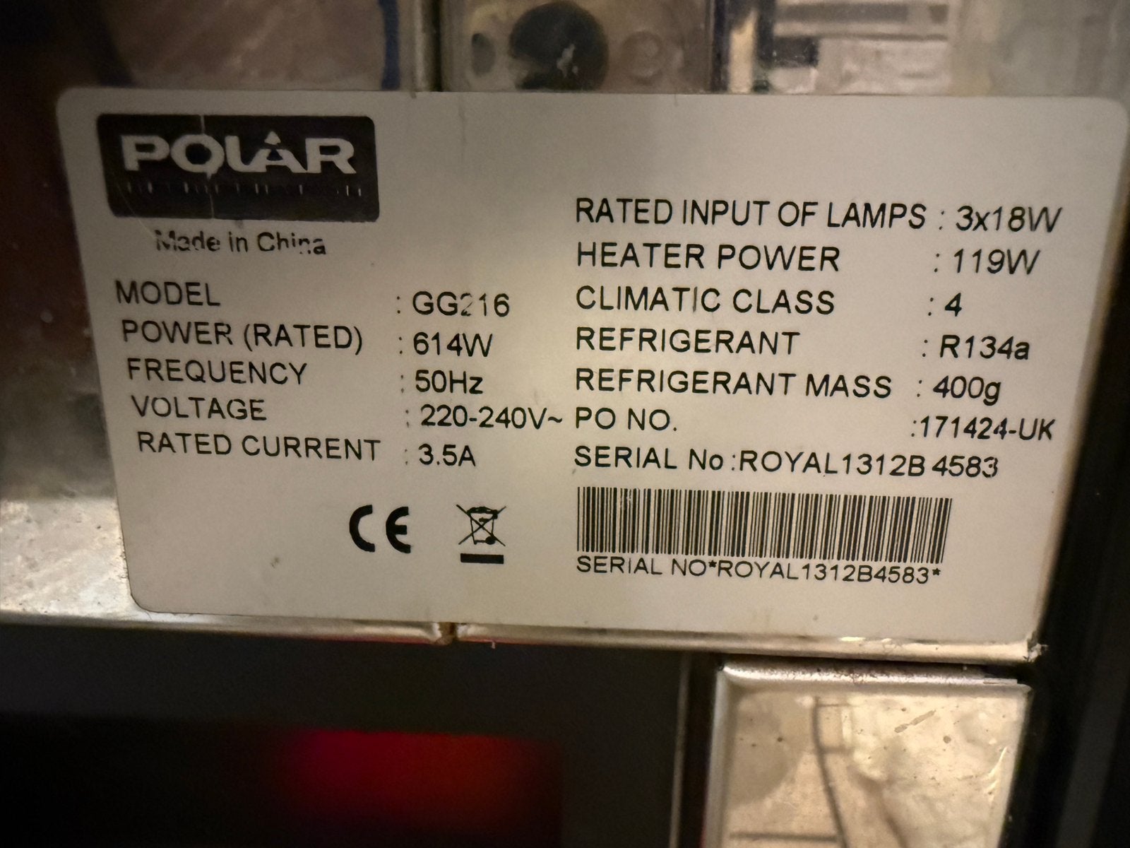 Polar GG216 Koelvitrine 300L – Werkt perfect – 2 schuifdeure, Zakelijke goederen, Horeca | Keukenapparatuur, Ophalen, Koelen en Vriezen