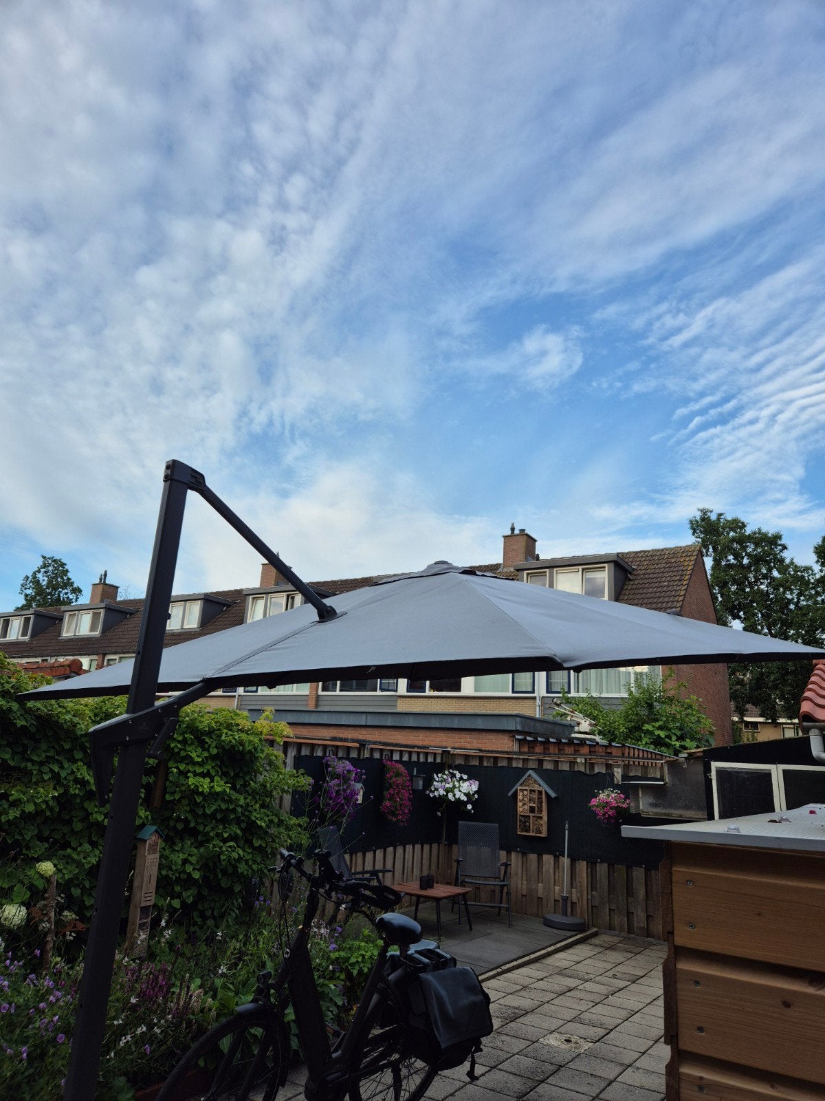 Zweefparasol 3x3 mtr, Tuin en Terras, Parasols, Ophalen, Gebruikt, Minder dan 1 meter, Parasolvoet