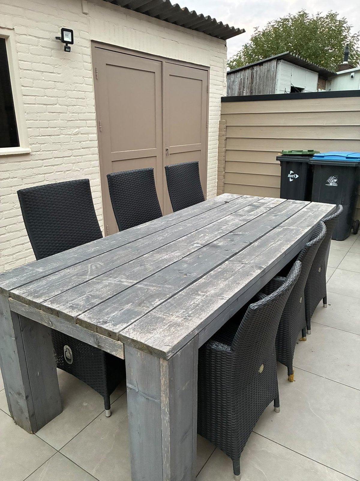 Tuinset tafel en 6  stoelen en bankje, Tuin en Terras, Ophalen, Gebruikt, Bank, 6 zitplaatsen