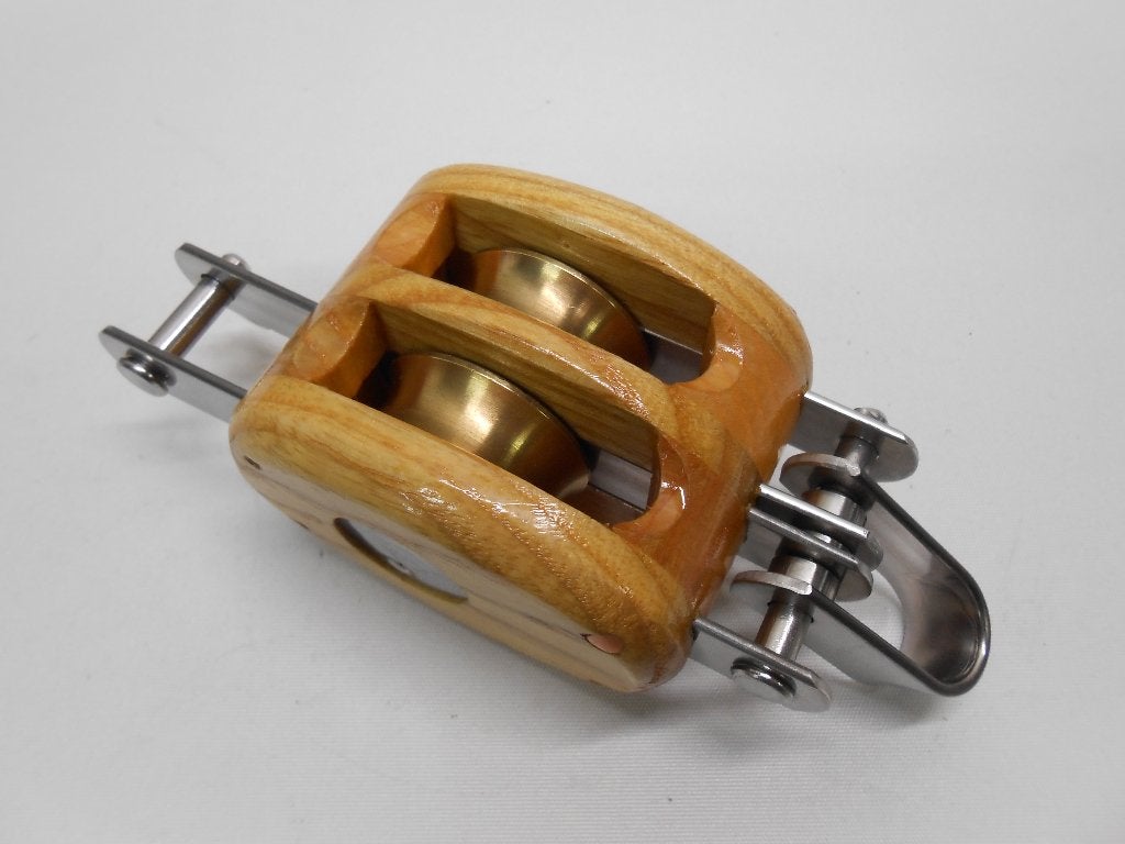 Houten Blokken / Katrollen, dubbelschijfs + hondsvot, 12 mm, Ophalen of Verzenden, Nieuw, Lijn of Blok