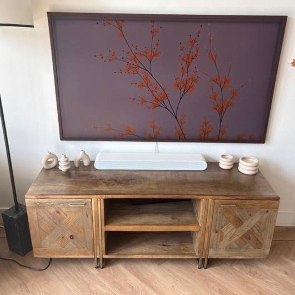 Mango Houten TV-meubel met opbergruimte, Huis en Inrichting, Ophalen, Gebruikt, 100 tot 150 cm, Minder dan 100 cm