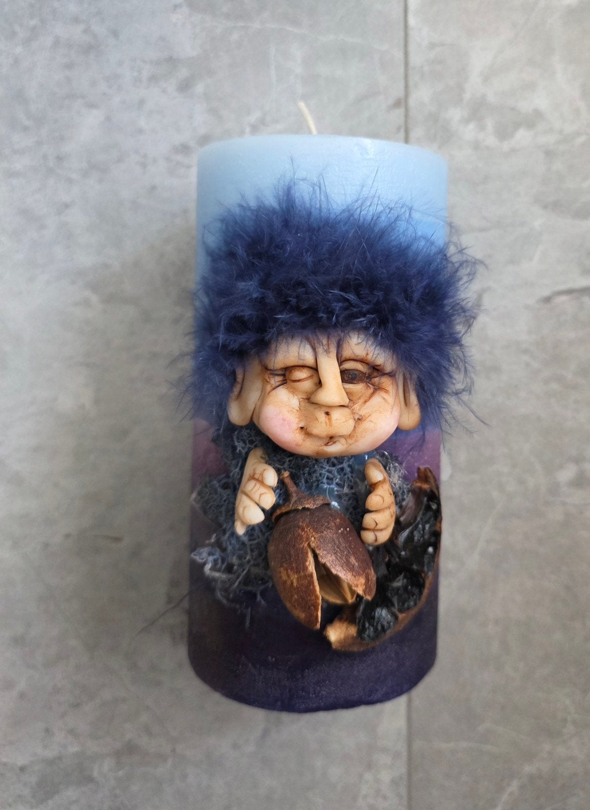 Unieke handgemaakte kaars met fantasiefiguur, Overige materialen, Blauw, Nieuw, Ophalen of Verzenden