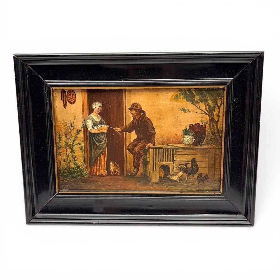 Europese School 20e eeuw - boer en boerin, Antiek en Kunst, Kunst | Schilderijen | Klassiek, Ophalen of Verzenden