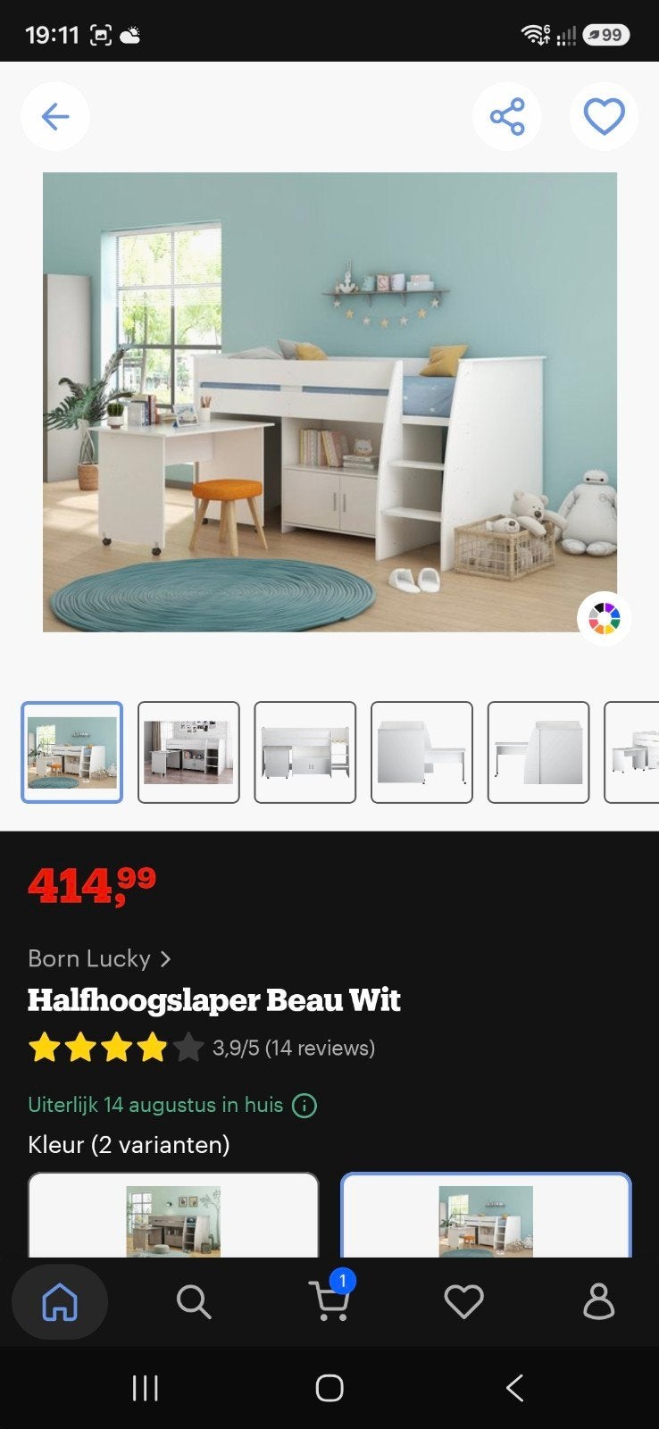 ZGAN! Halfhoogslaper Beau Wit met bureau en opbergruimte, Ophalen, Eenpersoons, 210 cm, Zo goed als nieuw
