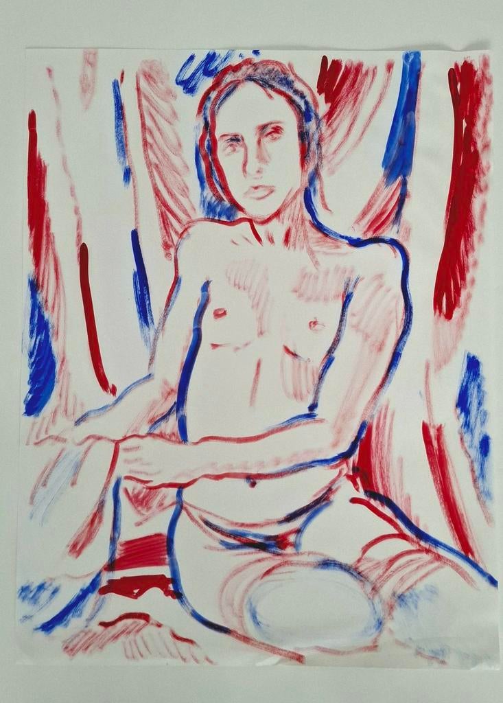 Expressieve gouache tekening – naakt model – 65x50 cm, Antiek en Kunst, Ophalen of Verzenden