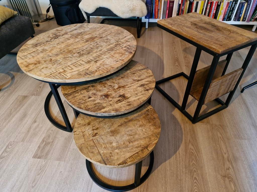 Mangohouten tafelset, Ophalen, 50 tot 100 cm, Rond, 50 tot 100 cm